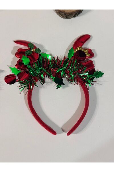 Darya DD603 Kırmızı Geyik Boynuzu Yılbaşı Taç (Kırmızı-Yeşil Detaylı) Christm...