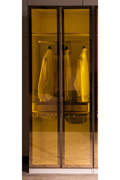 Sole Home 2 Kapaklı Pantolon Askılıklı Dolap & Led Aydınlatmalı Dolap & Latte Dolap