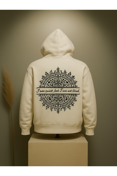 Chirkef Unisex Ecru Hooded Front and Back Printed Sweatshirt Pattern