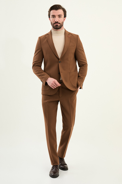 Mcr Plain Slim Fit Mono Collar Pocketed Trousers with Elastic Men's Suit Camel - 45411.25K