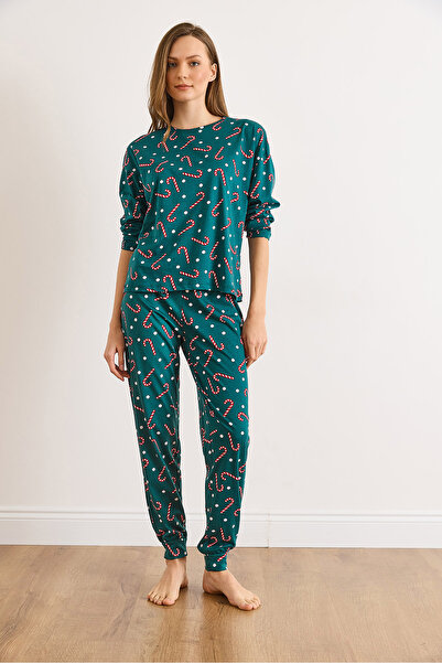 Olalook Women's Candy Green 100% Cotton Long Sleeve Slim Leg Pajama Set Pjm-00000025