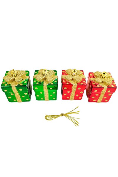 Sunman Christmas Gift Boxed Red and Green Tree Ornament Set of 4