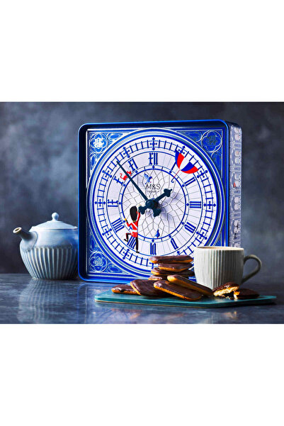 Royal M&S London Portakal Jaffa Bitter Çikolatalı Bisküvi/Kek ile Teneke Çalışan Teneke Saat Kutusu 375 g