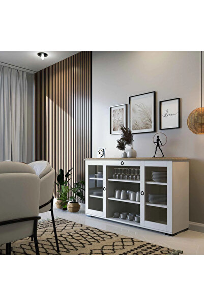 Stylish Home Modern white and brown buffet or entryway console - MD15