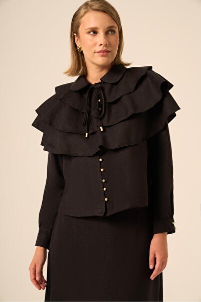 FTZ WOMEN Suede Ruffle Suit Black 31247