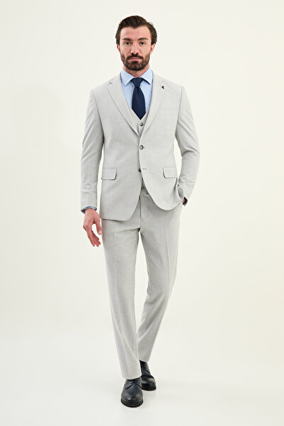 Mcr Textured Slim Fit Mono Collar Men's Suit Gray - 45432.25K