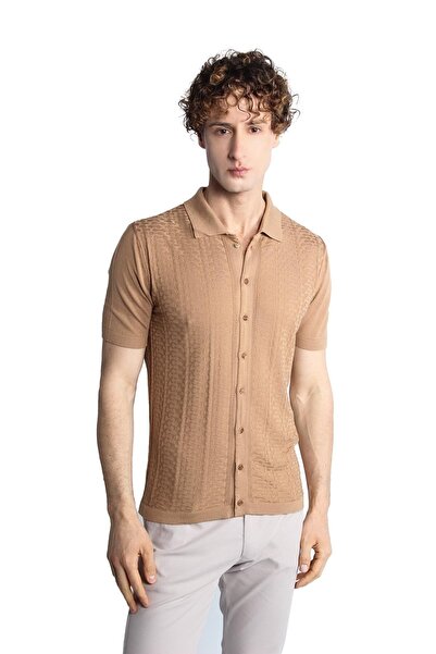 İgs Норкова приталена в'язана футболка з короткими рукавами та коміром-поло на ґудзиках