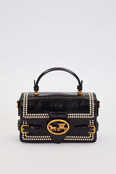 Levidor Otantik Fayton Metal Logo Nakış ve Kemer Detaylı Küçük Boy Kadın El ve Omuz Çantası LV930576 Siyah