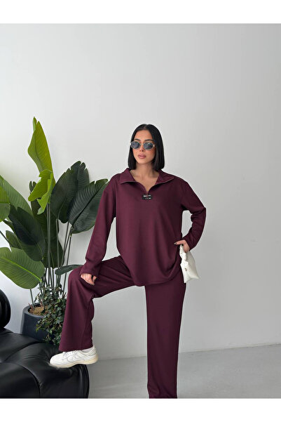 Butik Half-Zip Burgundy Modal Set