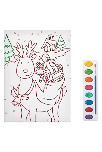 OEM Christmas Coloring Set with A4 Canvas Reindeer with Gifts & Watercolor - 3pcs