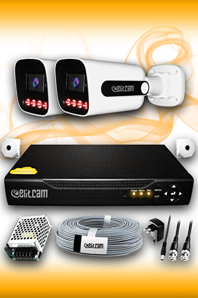 Elitcam 2 Kameralı Süper 2 Dış Kamera Set HDD'siz 5 MP 2K Net Gece Görüşlü Gü...