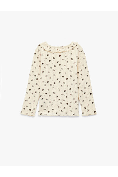 Koton Cotton Long Sleeve Crew Neck Ruffle Detail Floral T-Shirt