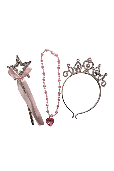 Mirific Party Set baghetă, colier, coroană, argintiu, roz, PPQT9935