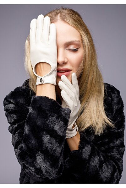Wittchen Women's Driving Gloves Simple Cream White Leather