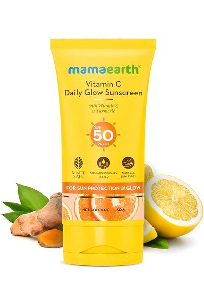 Mamaearth واقي شمسي يومي بعامل حماية من الشمس 50 PA+++ مع فيتامين سي والكركم،...