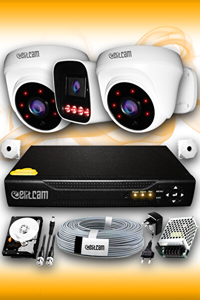 Elitcam 3 Kameralı Süper 2 İç Kamera Set 100 GB 5 MP 2K Net Gece Görüşlü Güve...