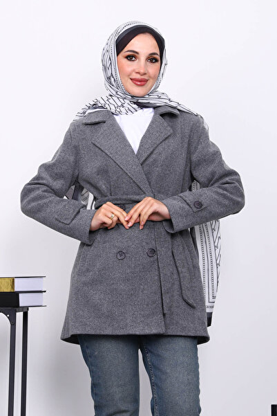 İmajButik Smoked Double-Breasted Collar Double Button Cashmere Coat