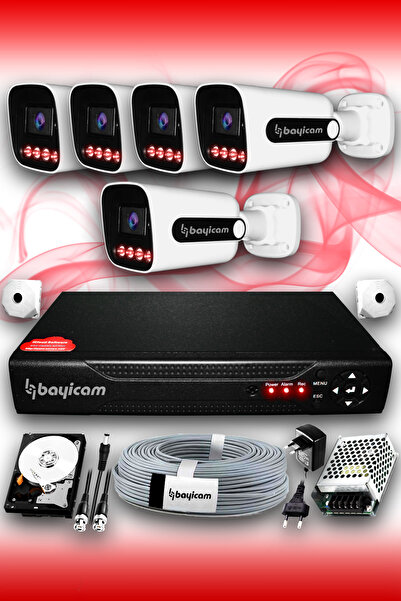 Bayicam 5 Kameralı Süper 5 Dış Kamera Set 320 GB 5 MP 2K Net Gece Görüşlü Güv...
