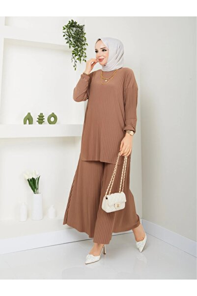 modapark.ist Women's New Season Self-Folded Stylish Skirt-Looking Pants Tunic Set