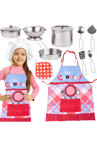 MalPlay Set de bucatarie, cu 12 accesorii si vase din otel inoxidabil in dife...