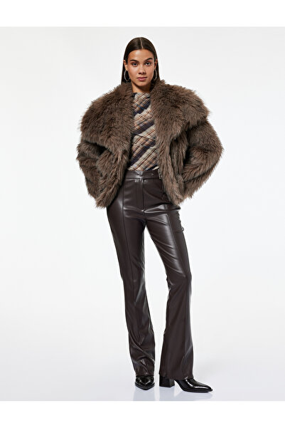 Koton Slim Fit Normal Leg Ribbed Faux Leather Pants with Belt