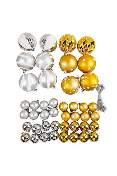 Sunman Christmas Gold and Silver Tree Ornament Mixed Set of 28