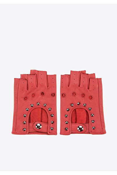 Wittchen Women's fingerless leather gloves with perforation red leather