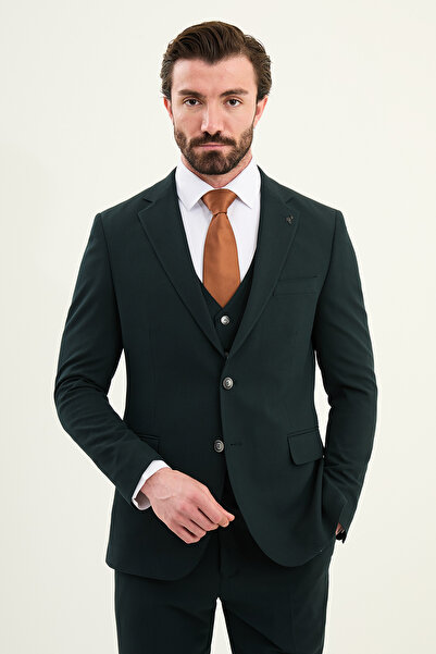 Mcr Textured Slim Fit Mono Collar Men's Suit Emerald - 45432.25K