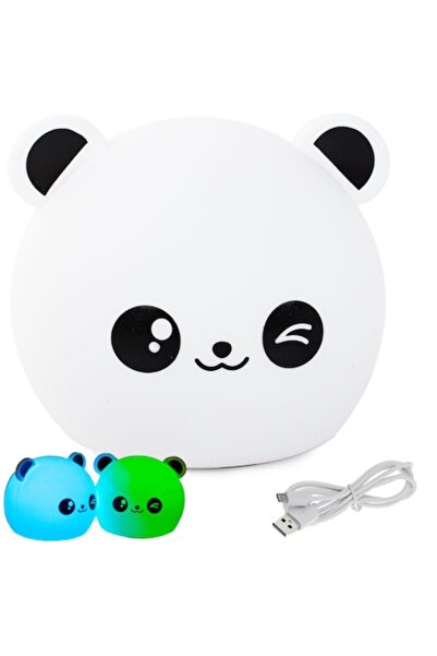 varioshop LED Night Light for Kids – Soft Silicone Panda, RGB Touch, Rechargeable USB, 12.5 cm, Wh
