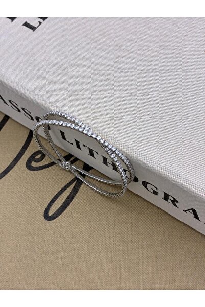 Hedef Bijuteri Silver Color Adjustable Cross Zircon Stone Bracelet