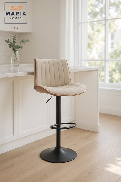 MARIA HOMES Beige Adjustable Swivel Bar Stool for Kitchen Island & Dining Bar, Soft Cushioned Modern Chair
