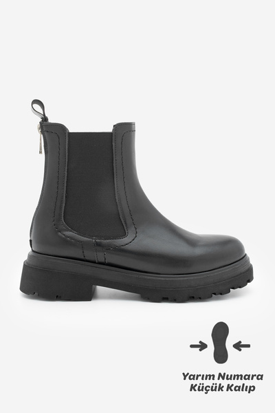 Marjin Women's Elastic Zipper Accessory Serrated Thick Sole Daily Boots Rupit Black