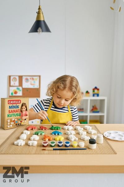 Cavelle Minik Sanat Kutusu, 40 Adet Obje 6lı Boya ve Fırça, Çocuklar için Motor Becerileri Geliştirme Obje B