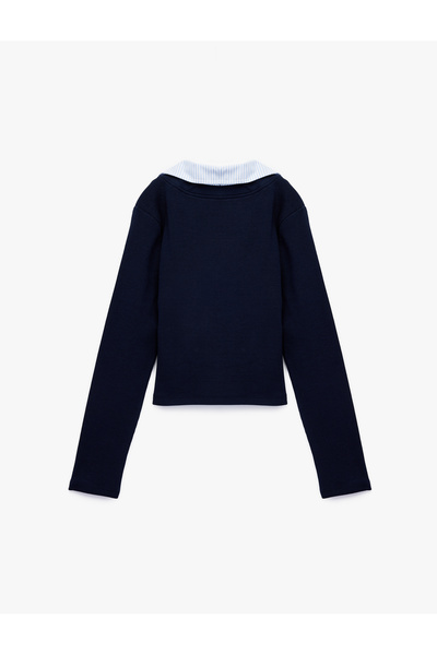 Koton Βαμβακερό μακρυμάνικο μπλουζάκι με λεπτομέρεια στο γιακά