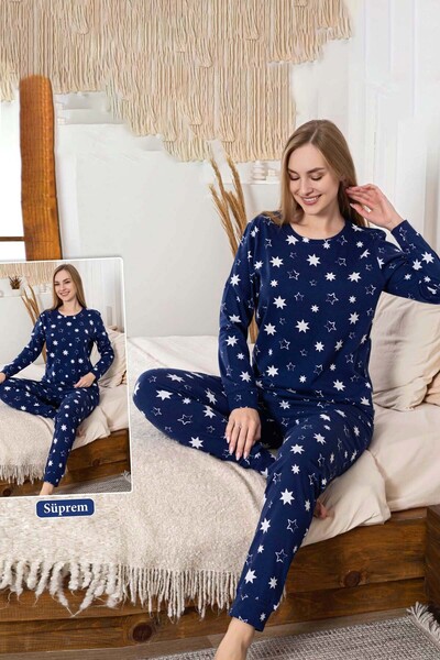 REMSA Women's Star Pattern Suprem Pajama Set 0467 Navy Blue