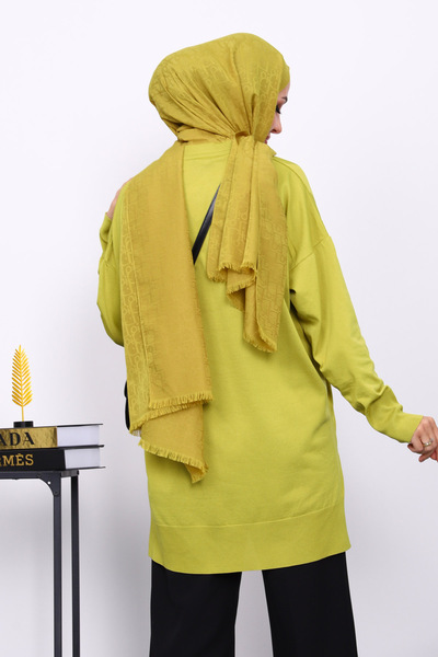 İmajButik Oil Green Crew Neck Cold Thread Knitwear Tunic