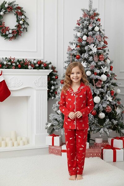 zahider Girls' Christmas-Themed Button-Down Cotton Pajama Set