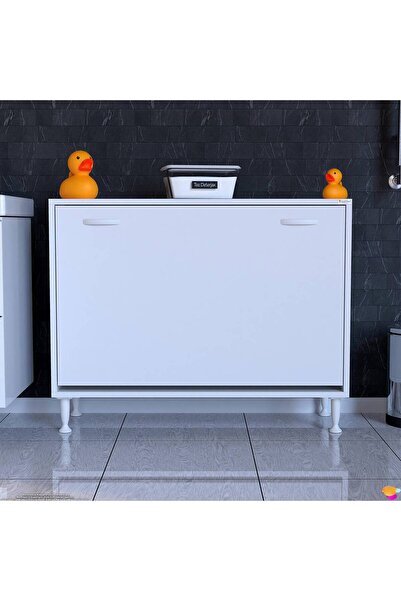 Lina Vella Home Açelya 100 cm Kirli Çamaşır Sepetli Banyo dolabı