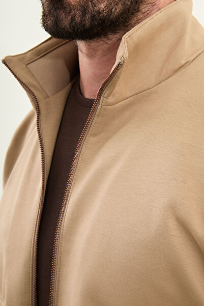 Mcr Straight Slim Fit Zipper Pocketed High Collar Trousers Coat Beige - 17164.25K