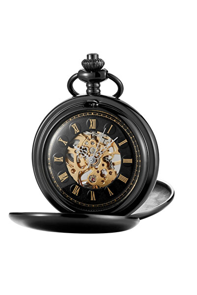 Gorben Ceas de buzunar P240 negru - mecanic, afișaj cu cifre romane, stil ret...