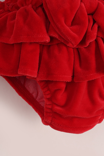 Serkon BABY Baby Girl Velvet Romper Jumpsuit with Bow Tie Detail 3 Pieces Special Day New Year Concept Red Love