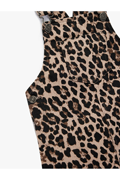 Koton Φόρεμα Gilet από βαμβακερό τζιν με τετράγωνο λαιμόκοψη και τσέπες με σχέδιο λεοπάρ