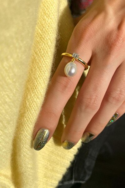 Spossy Silver Jewelry Damla Gerçek İnci Sallantılı Yüzük