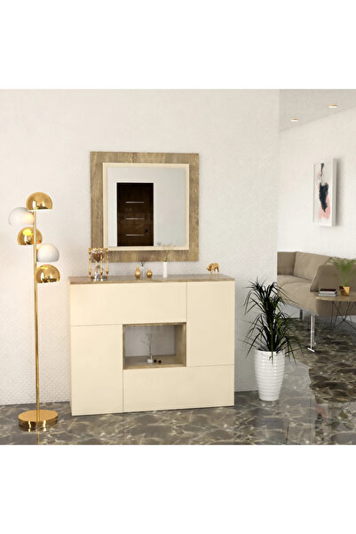 Stylish Home Beige wooden entry table and cabinet - MD01