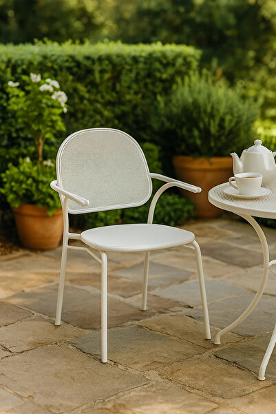 MARIA HOMES كرسي معدني حديث باللون الأبيض للاستخدام الخارجي في الفناء أو الشر...