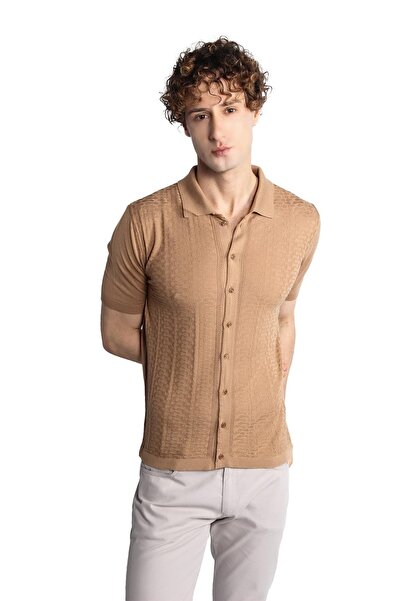 İgs Норкова приталена в'язана футболка з короткими рукавами та коміром-поло на ґудзиках