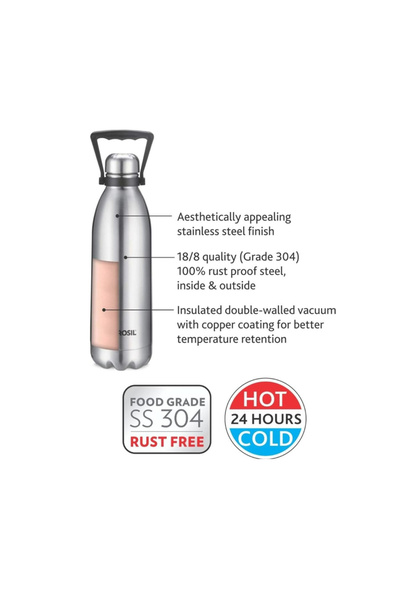 Borosil Vacuum Bolt Bottle Stainless Steel 1.8Ltr