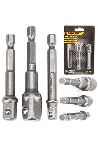 Powermat Set 3 adaptoare 1/4, 3/8, 1/2 pentru masina de gaurit, filetanta,