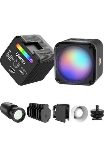 ulanzi مصباح فيديو مكعب صغير LED L3 RGB (2700K–7000K) مع باب الحظيرة وعدسة فرينل
