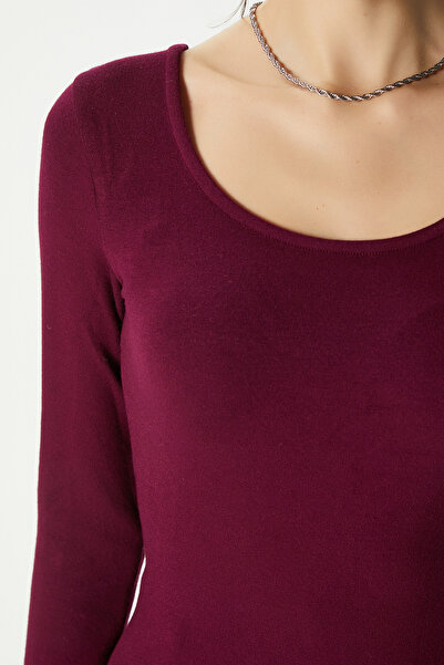 Ritnice Women's Heat Lux Touch U Neck Plum Long Sleeve Soft Blouse